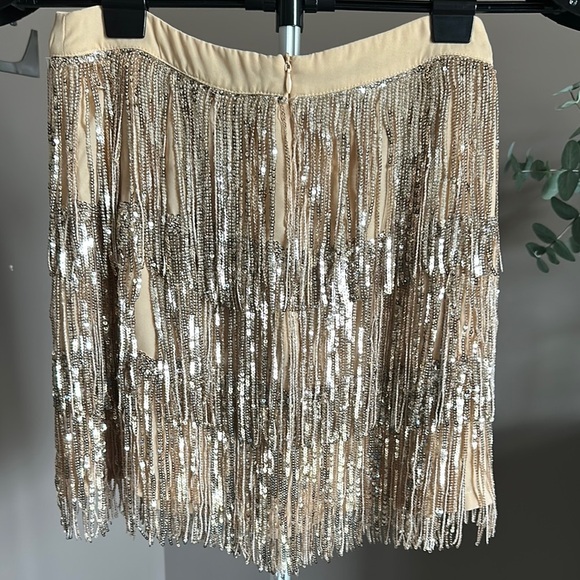 Francesca’s Clarette Tiered Mini Skirt with Sequins Champagne Color Cruise Wear - Picture 3 of 7